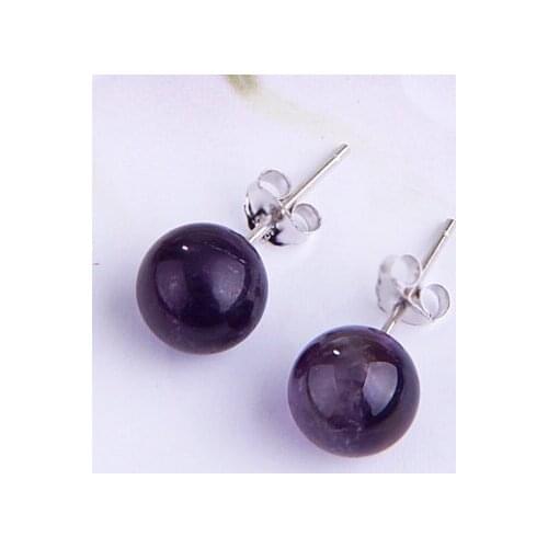 6 Pair 925 Sterling Silver synthetic Amethyst Beads Studs Earrings 0.3"
