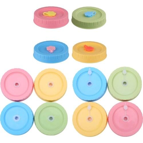 70mm Inner Diameter Lids Plastic Glass Bottles Replace Caps Lids with Straw Hole/Plug for Mason Jars Canning Drinking Jars Lids