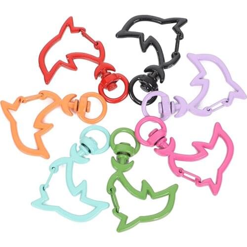 10Pcs Mixed Colors Dolphin Shaped Lobster Lock Key Connector Clasps Keyrings Split Rings DIY keychain Jewelry Making Key Rings