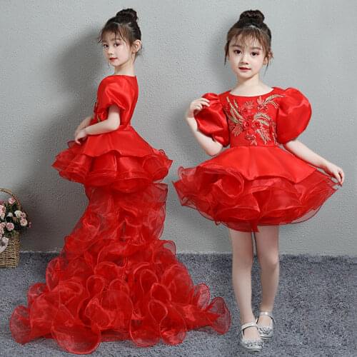 Long Trailing Flower Christmas Girl Dress Wedding Princess Tutu Party Events Dresses For Teenage Girl Costume Ceremonies Clothes