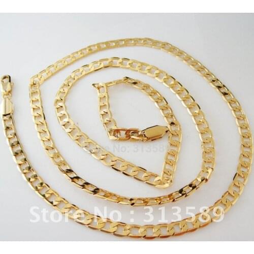 FOROMANCE /NEW 32" 80CM- YELLOW GOLD GP OVERLAY FILLED BRASS CUBAN LINK CHAIN & FIGARO CHAIN NECKLACE/Great Gift