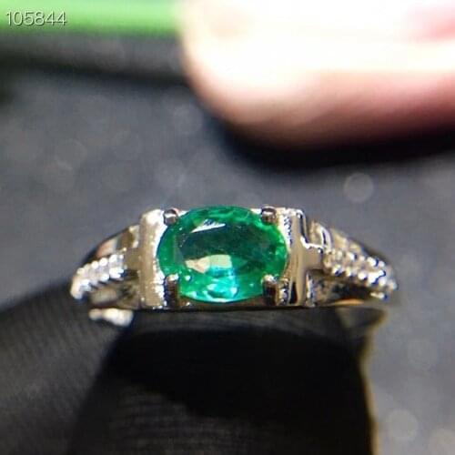 Natural Emerald Ring, Genuine 925 Sterling Silver Ring, Engagement Ring, Simple Style of Ring, with Certificate