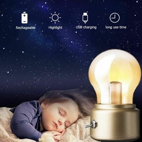 Creative Retro Bulb Lamp Bedroom Bedside Decoration LED Small Table Lamp USB Charging Night Light Desktop Bedroom Study Lamp
