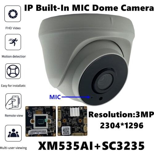 XM535AI+SC3235 Built-In MIC Audio IP Ceiling Dome Camera 3MP 2304*1296 H.265 3 Array Infrared LED IRC XMEYE ONVIF P2P Radiator