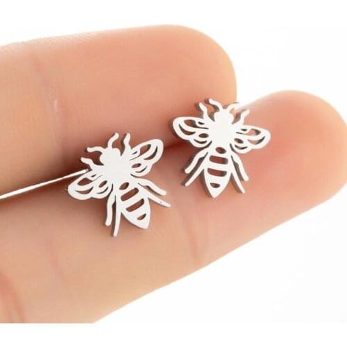 Cute Bee Stainless Steel Insect Earrings Minimalism Women Fashion Hollow Stud Earring Personality 2021 Trendy Bronics Drop Ship