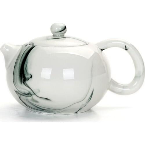 Jade porcelain Japanese white teapot painting ceramic tea pot hand holding ceremony pot Chinese ink texture teaware