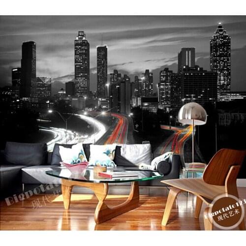 The latest 3D murals, classic black and white series of high-rise buildings, the living room TV sofa bedroom wall paper
