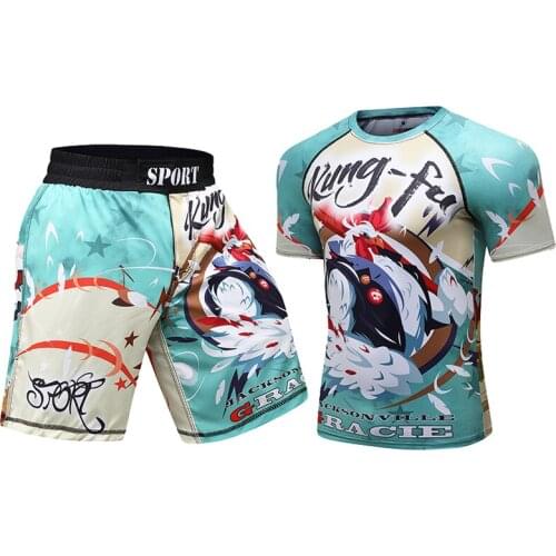 New Quick Dry MMA running fitness wear for men short sleeve custom training Tights suit outdoors running workout clothing set