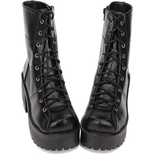 Angelic imprint New Arrival Punk style Ankle lolita Boots Black Leather Platform shoes Size 35-46 8438