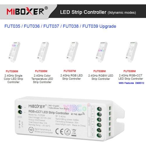Miboxer Upgrade 2.4G LED Strip Light Controller DC12V 24V Max 12A Single Color/Double white/RGB/RGBW/RGB+CCT Lamp Tape Dimmer