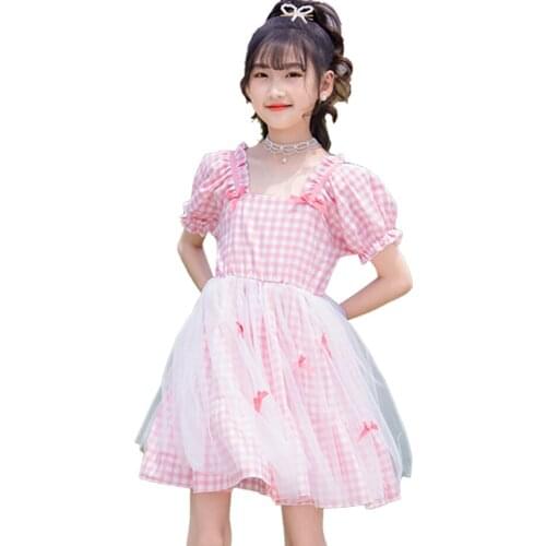 Girl Dress Plaid Pattern Girls Party Dress 2021 Newest Kids Dress Bow Clothes Girl 6 8 10 12 14