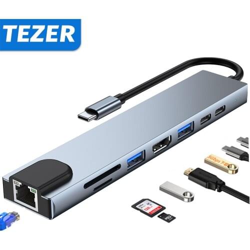 USB HUB Type C HUB 8in1 Docking Station 8 Port Multi Splitter Adapter for Xiaomi Macbook PC Computer Notebook Laptop Accessories