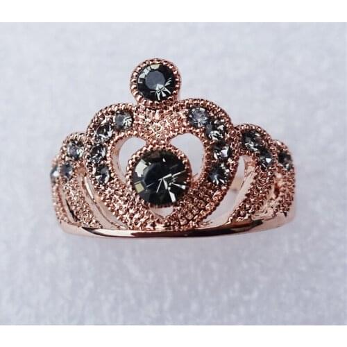 Rose Gold Rhinestone Crown Ring Tiara Shape Fashion Wedding Jewelry