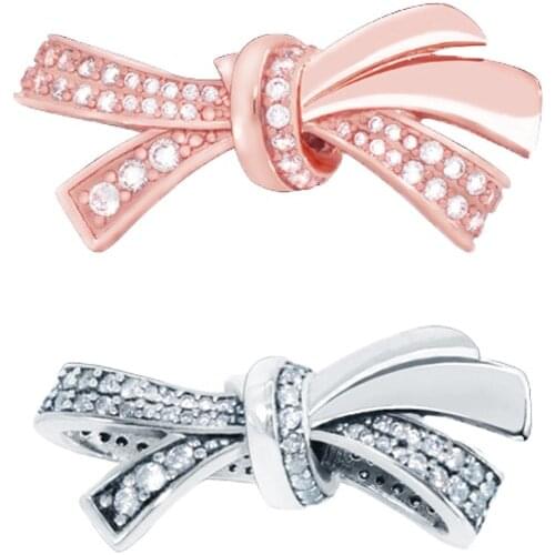 925 Sterling Silver Beads Bow-knot Charm Fit Original Pandora Bracelets Women DIY Fashion Jewelry