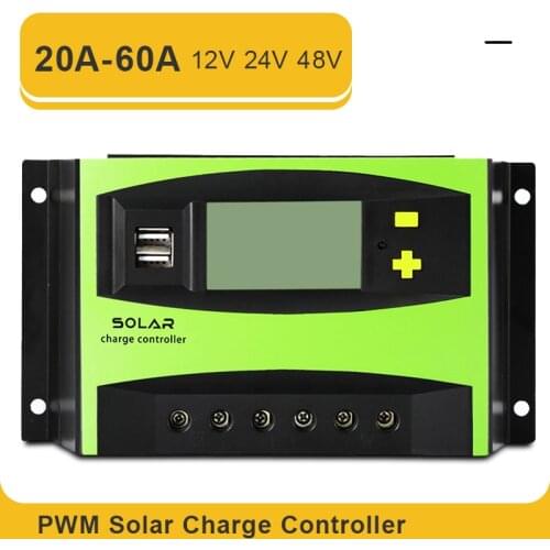 PWM 20A 30A 30A 40A 50A 60A 12V 24V 48V Solar Charge Controller with Dual USB Interface LCD Display Solar PV Charge Regulators