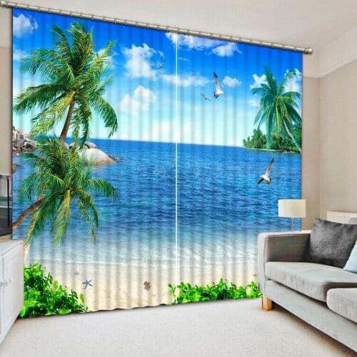 Blue sky coconut sea view Customize Blackout Curtain Best Curtains For Living Room Bedroom Kitchen Hotel Window Curtain