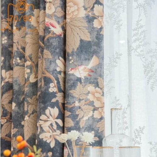 American Country Stitching Printing Curtains Blackout Curtains for Living Room Bedroom Balcony Custom Finished Products