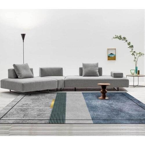 Modern Luxury Vintage Carpet Blue Gray Geometric Pattern Living Room Bedroom Rugs Office Sofa Coffee Table Non-slip Floor Mat