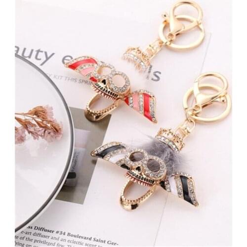 Rhinestone Steampunk Hairball Skull Keyrings For Women Crystal Keychains Cool Bag Pendant For Car Key Chains Man Holder Rings