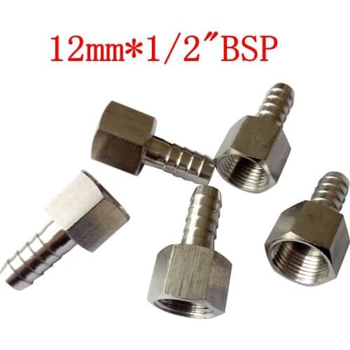 Pack of 5 Material Bar 12mm ID Hose Barb Tail To 1/2" BSP Female Hose Barb Fitting SS 304 Stainless Steel SBSTK-FBF-B12-1/2BSP