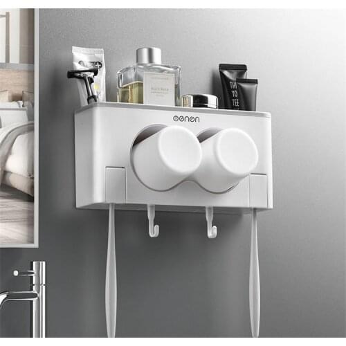 BathroomToothpaste Holder Toothbrush Storage Rack Holder Bathroom Shelf Towel Hanger with 2 Cups