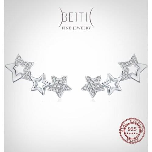 Beitil 100% 925 Sterling Silver Shining Star Long Stud Earrings For Women Cute Accessories Sparkling Zircon Fashion Jewelry