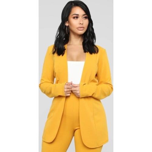 Fashion Solid Colors Blazer Two Piece Set Women Buttonless Casual Office Blazer New Elastic Waist Pant Suit Commute Trousers Set