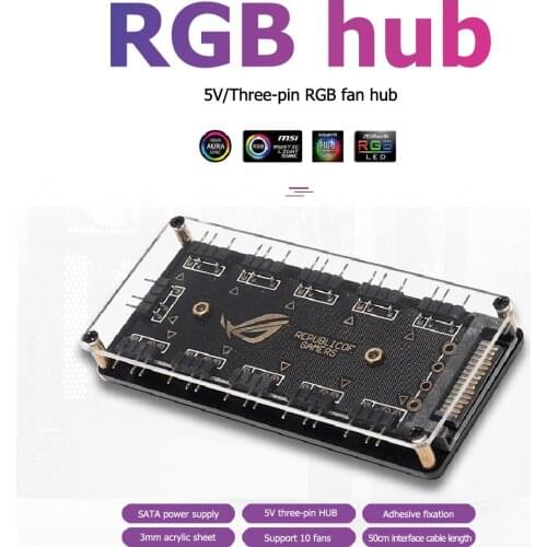 10 Ports RGB Fan HUB PC Desktop SATA Power 5V 3PIN ARGB Extension Splitter AURA Motherboard Synchronous Fan RGB Hub Adapter
