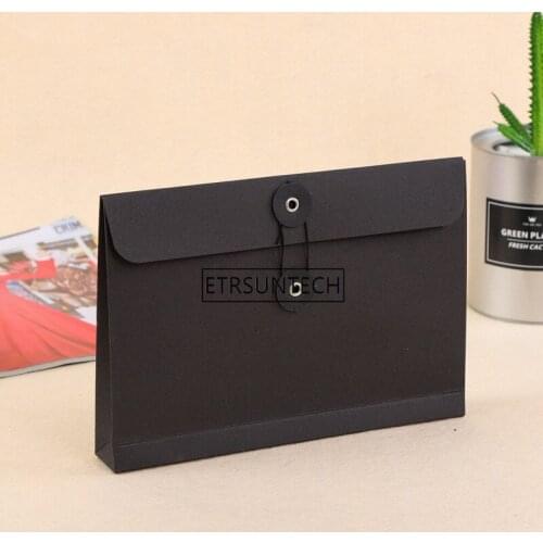 100Pcs White Black Brown Kraft Paper Document Holder File Storage Bag Pocket Envelope with Storage String Lock Office Supply