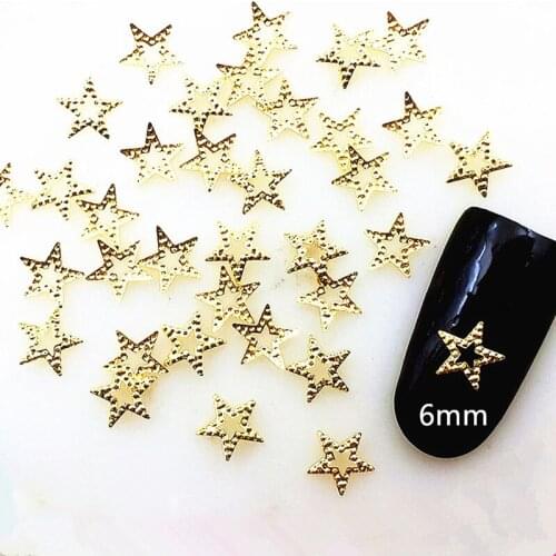 100Pcs/Lot Japan 6mm Gold Silver Hollow Star Thin Click Rivets Studs Metal Alloy Nail Art Decorations Nail Stickers for Manicure