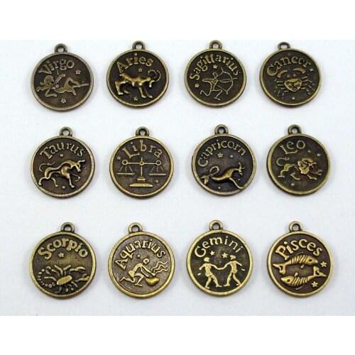 36pcs(3 Sets)-Antique Bronze 12 Constellation Zodiac Charms for DIY Jewelry Making Accessories18X20mm