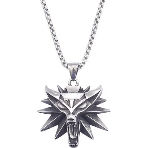 Movie prop accessories wolf head pendant, stainless steel retro mens pendant
