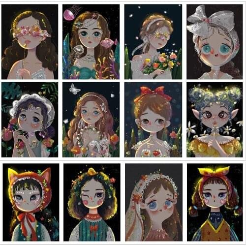 5D Diamond Painting "Cartoon Girl" Full Square Round Diamond Embroidery Mosaic Painting Cross Stitch Kit Home Decoration Gift