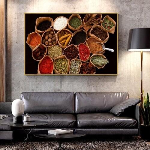 Artcozy Oil Canvas Painting spices_seasonings_additives_bags_black For Home Decoration Wall Art