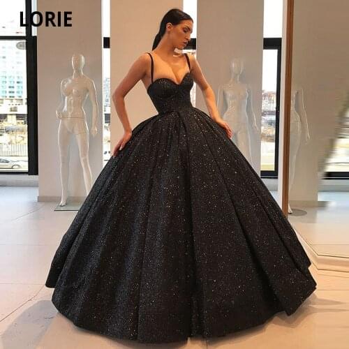 LORIE Ball Gown Balck Evening Dresse Formal 2020 Puffy Sweetheart Prom Party Gowns Glitter Dubai Prom Party Dresses Plus Size