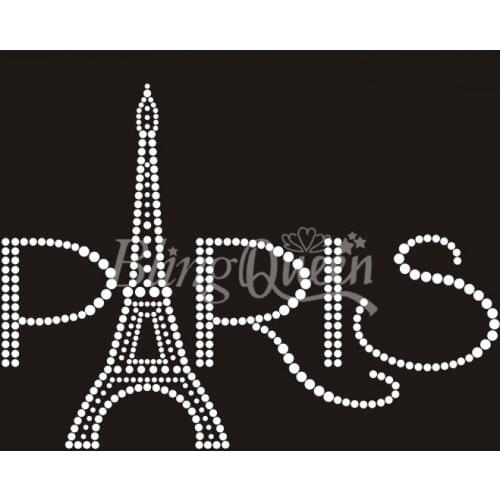 BlingQueen 50PCS/LOT Custom Iron On Rhinestone Transfers Paris Eiffel Tower Design
