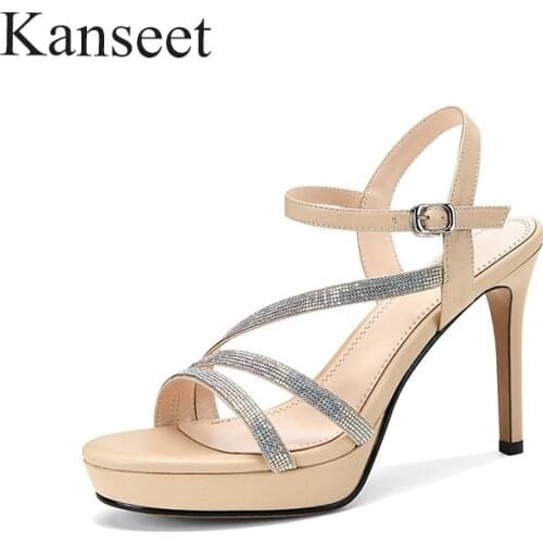 Kanseet Fashion Sandals For Women Rhinestone High Heels Women Slippers 2021 Summer Newest Party Prom Sexy Women Shoes Female