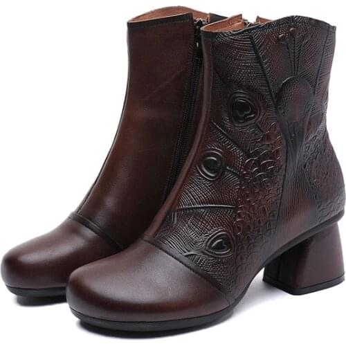 2020 rm Booties female real leather autumn and winter new leather womens boots short boots cotton boots