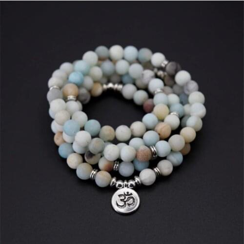 8mm Frosted matte Amazonite bracelet 108 Prayer beads Lotus om wrist Men 108 Amazonite Mala beads tree Life bracelet for women