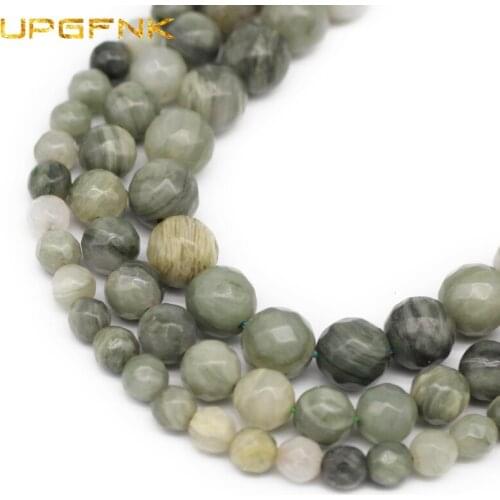 UPGFNK Natural Grass green Stone Beads Faceted Round Loose Beads For Jewelry Making DIY Bracelet Necklace Accessories 6 8 10 MM