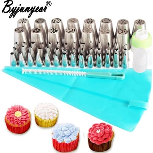 Byjunyeor 61Pcs Stainless Steel Russian Nozzles Icing Piping Pastry Tip Cupcake Cake Decorating Tools CS005-61