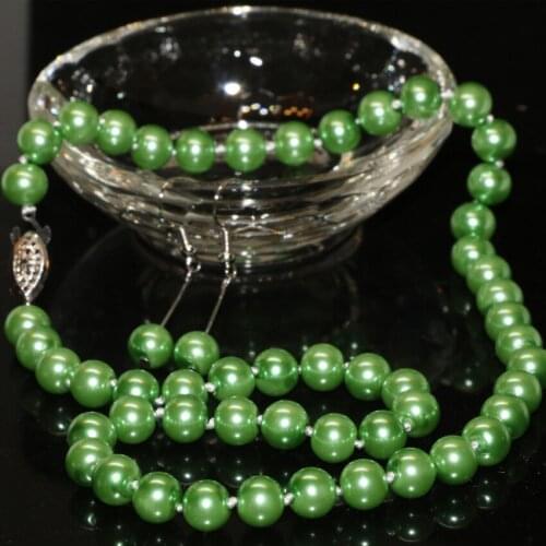 Women bridal wedding charm green round beads 8mm simulated-pearl shell necklace earrings shininy new jewelry set 18inch B2351