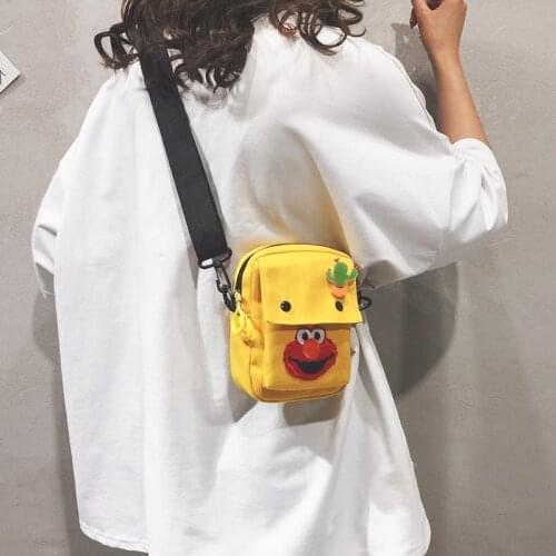 Cartoon Printed Hip Hop Canvas Bag Student Mini Shoulder Bag Women Simpe Small Flap Crossbody Bag Cute Moblie Phone Bag Purse