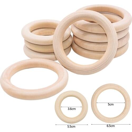 5Pcs 5.5/6.5cm Natural Wood Rings Baby Teething Rings Infant Teether Kids Toy Wooden Beads For DIY Craft Gift Home Decoration
