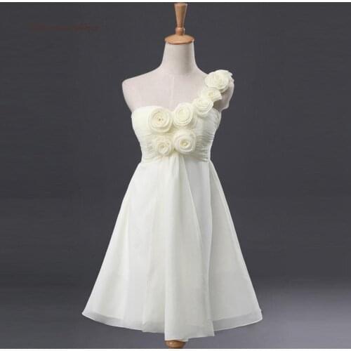 One-Shoulder Short/Mini Chiffon Homecoming Dress Hand Made Flowers Graduation Dress A-Line Party Gowns Real Photo Zipper