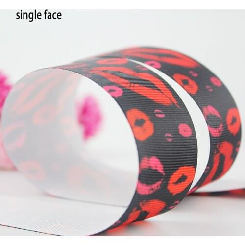 Red lips printed grosgrain ribbon 9-75mm DIY handmade materials christmas wedding gift wrap tape ribbons
