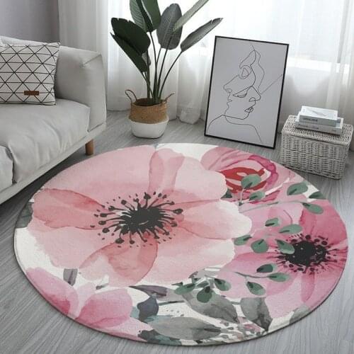 Round carpet floor mats living room bedroom non-slip mat flowers rose peony geometric flower printed carpet