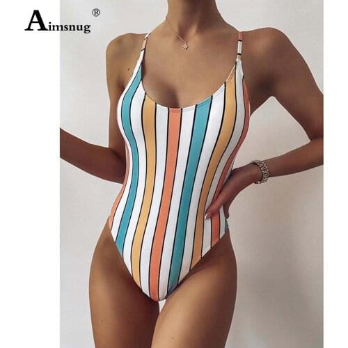Sexy High Cut Swimsuit Women Classic Rainbow Stripes Swimwear One Piece Push Up Monokini Bathing Suits Female Onesie Beachwear