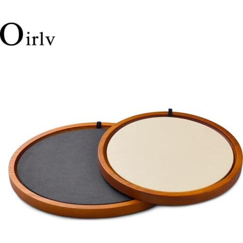 Oirlv Solid Wood Round Two-Color Padded Jewelry Storage Tray Ring Necklace Jewelry Display New Tray Props