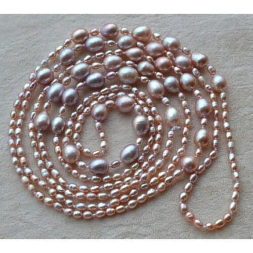 Favorite Pearl Long Necklace Wedding 3-8mm Lavender Rice Freshwater Pearl Jewelry Charming Birthday Party Fine Lady Gift